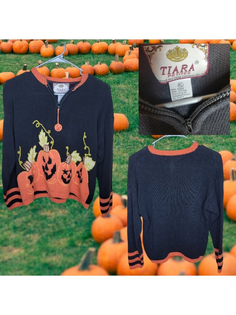 Y2K Halloween sweater with pumpkins jack 0' lanterns Size Petite Large by Tiara